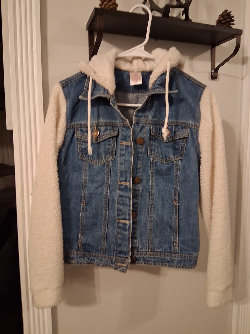 No Boundaries Blue Denim Jacket with Cream Sherpa Hood & Sleeves
